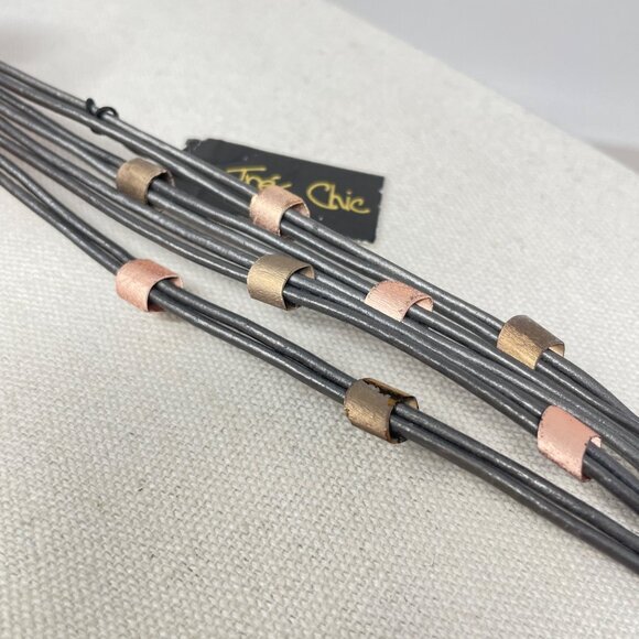 Leather‎ & Copper Bracelet Multi-Strand Charcoal Gray Magnetic Closure Tres Chic - Picture 4 of 7